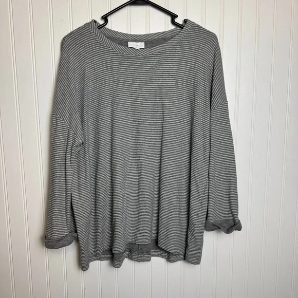 J Jill grey stripe cuff sleeve knit top size large N24 - Picture 1 of 5